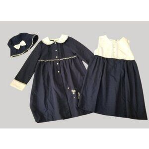 LITTLE BILLY Navy Blue and White Dress Jacket Hat Set Girls Size 6